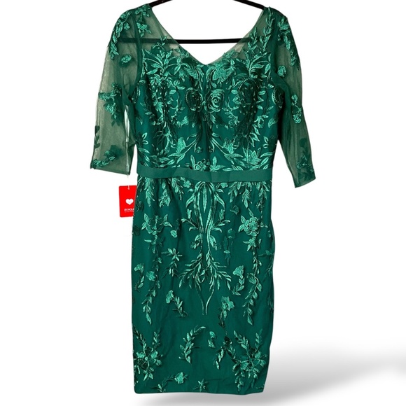 JJ’S HOUSE Emerald Green Fully Lined Cocktail / Special Occasion Dress US Sz 10 - Picture 3 of 11